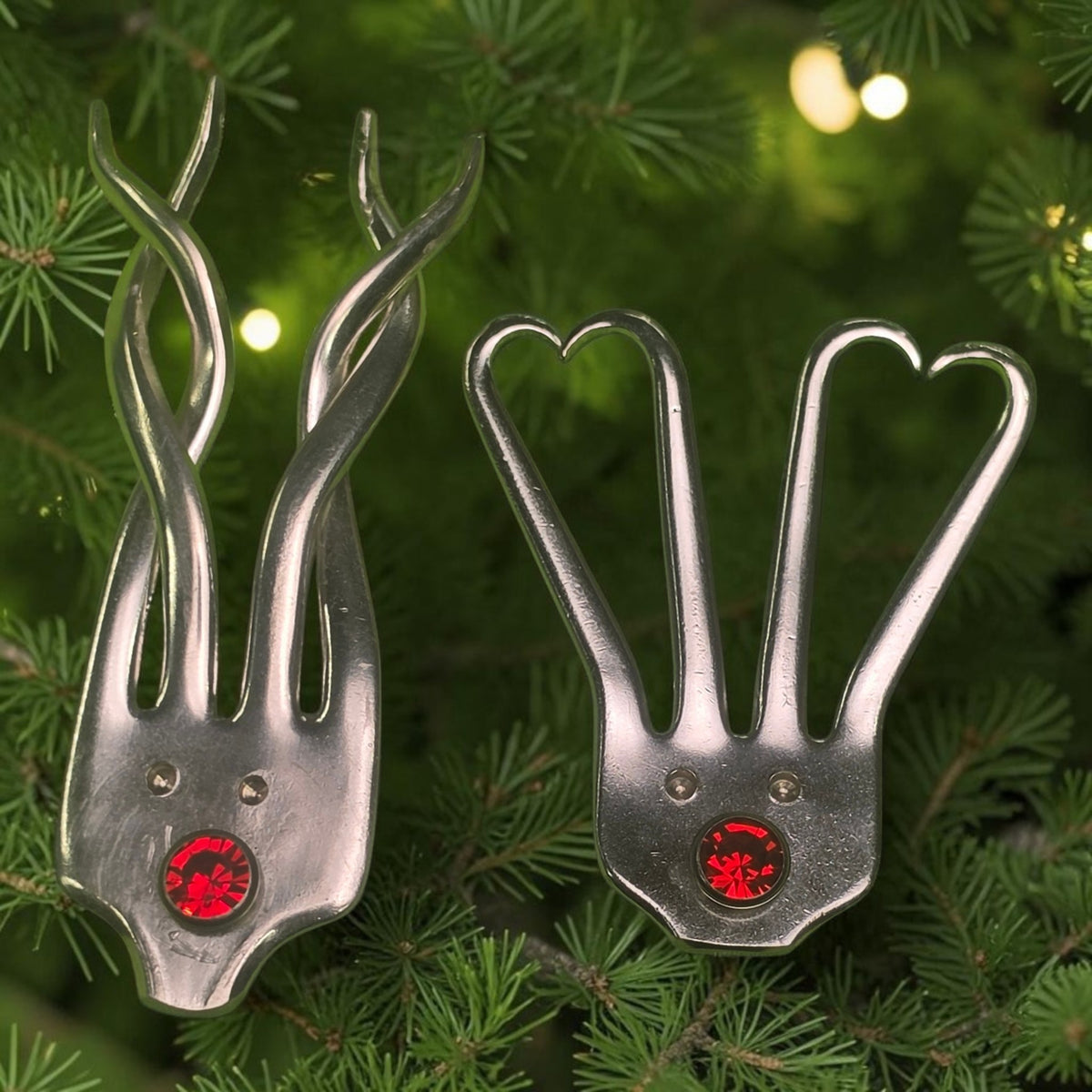 Rudolph Christmas Ornaments – Handcrafted Vintage Silver-Plated Forks