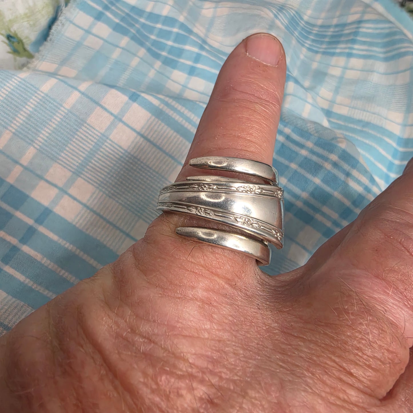 Dessert Fork Silver Plate Shield Ring - Size 12
