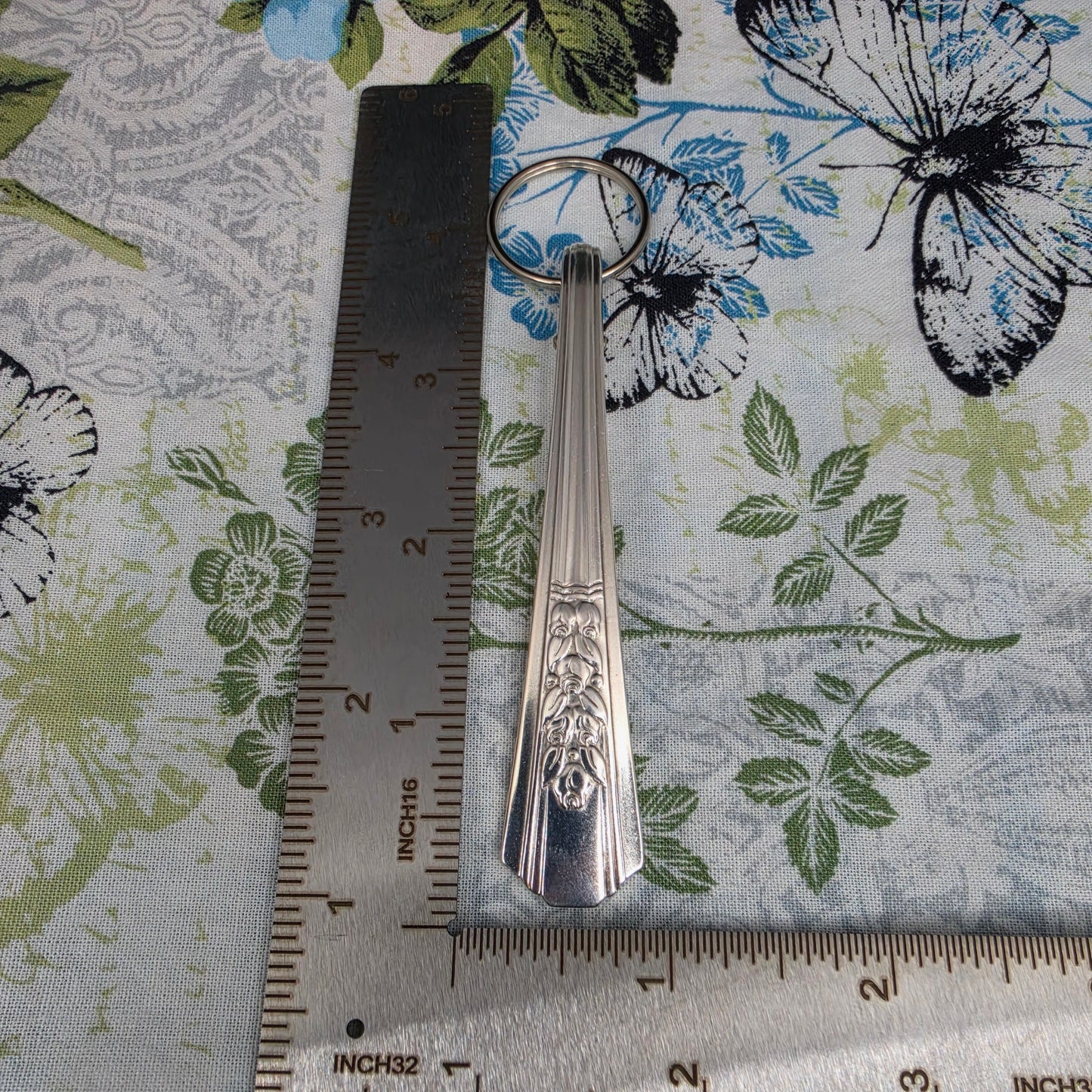 Rosalie (1938) Pattern Silver Plated Keychain