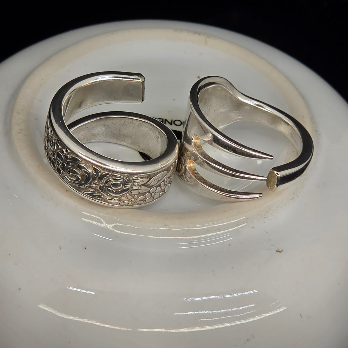 One Fork, Two Rings — Vintage Pickle Fork Matched Ring Sets