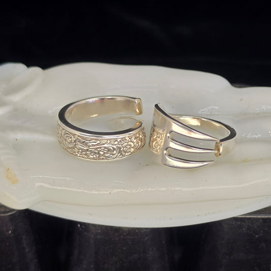 One Fork, Two Rings — Vintage Pickle Fork Matched Ring Sets
