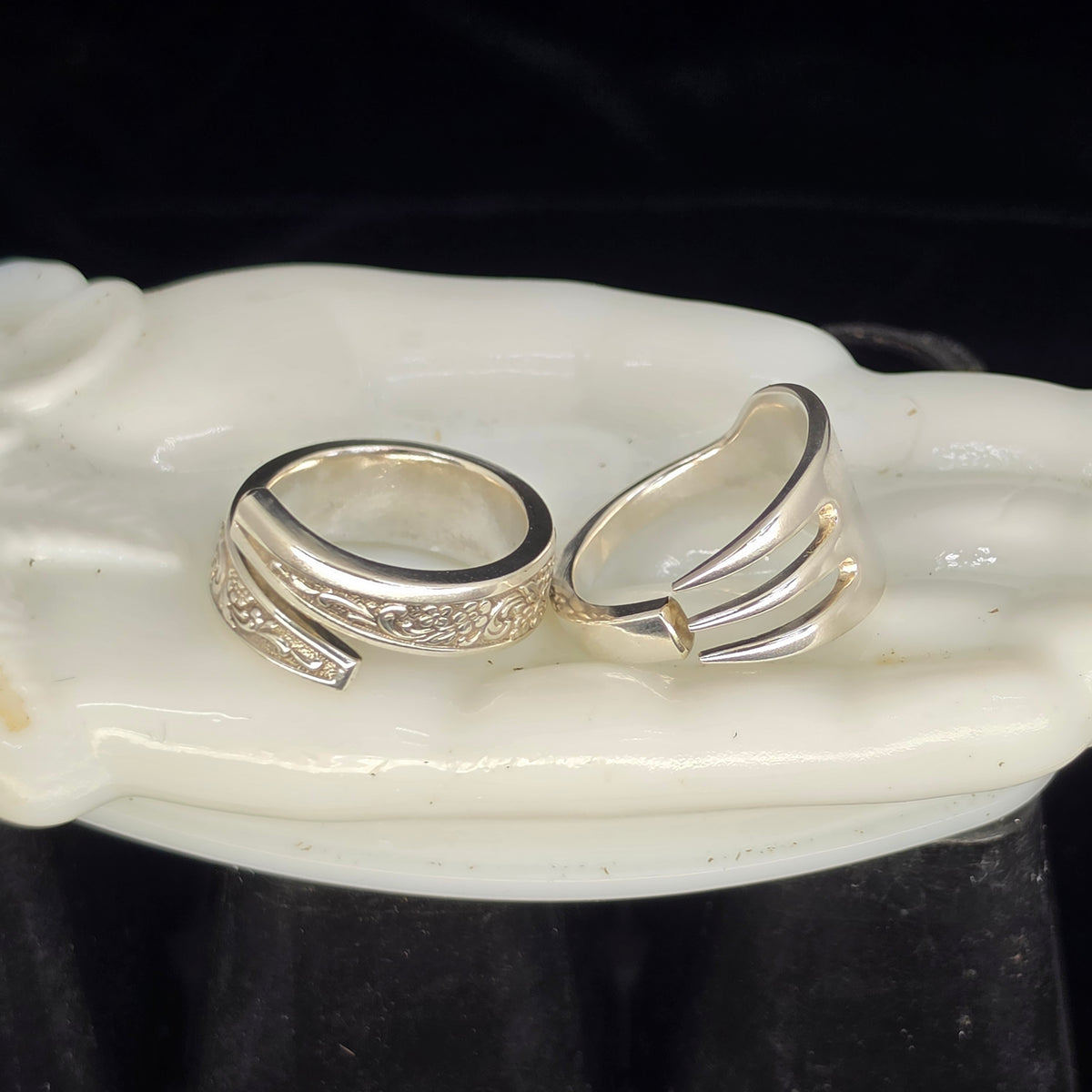 One Fork, Two Rings — Vintage Pickle Fork Matched Ring Sets