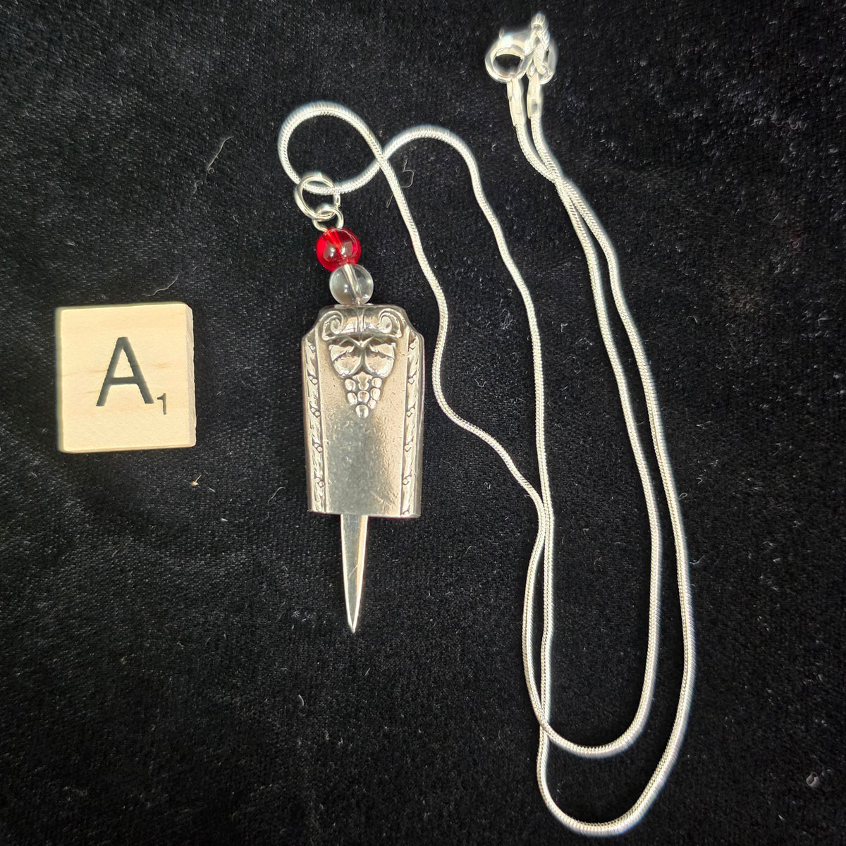 Bordeaux Fairy Bell, Vintage 1945 Silver Plate Knife Handle Necklace