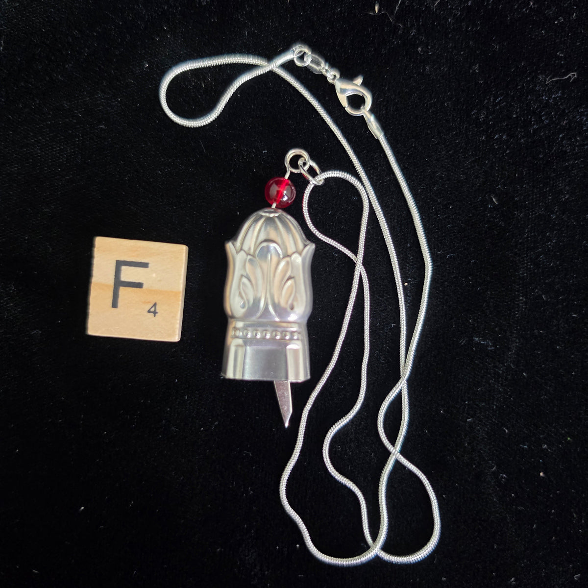 Danish Princess Fairy Bell, Vintage 1938 Silver Plate Knife Handle Necklace
