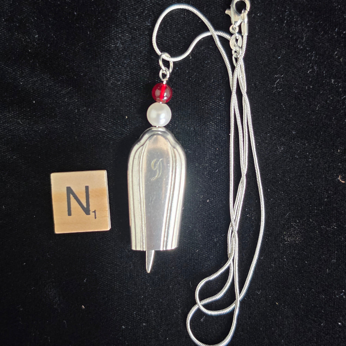 June Nursery Fairy Bell, Vintage 1932 Silver Plate Knife Handle Necklace