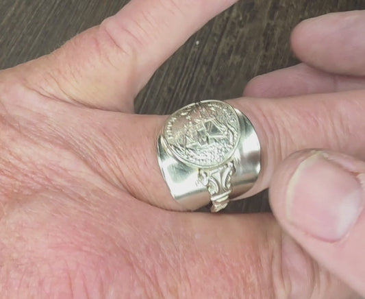 Moon Landing Commemorative Silver Plate Shield Ring - Size 14