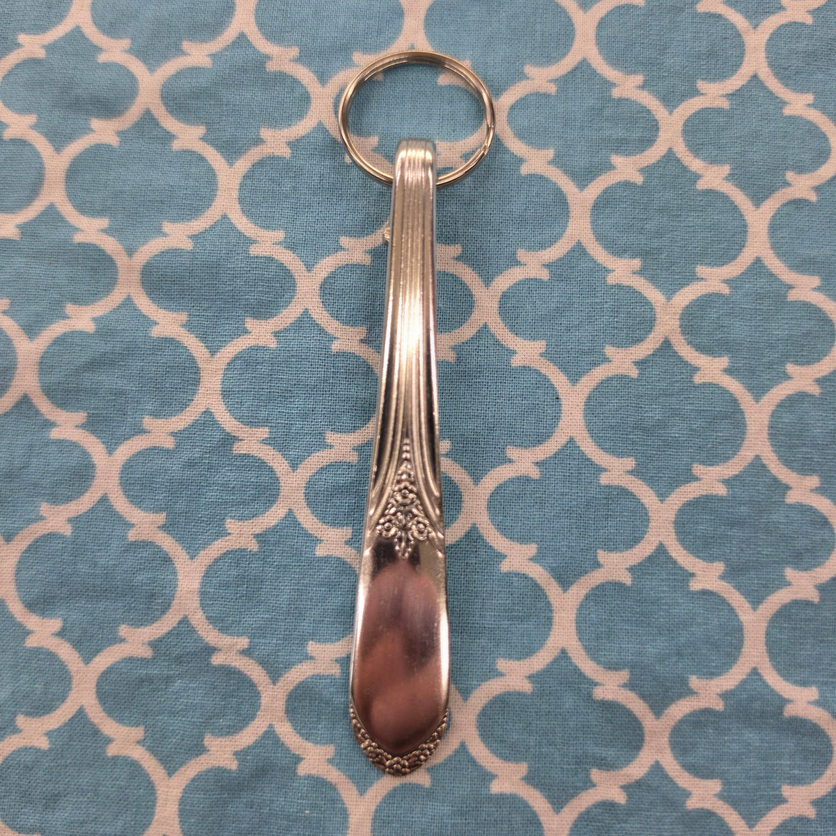 Mary Lou Devonshire Pattern Silver Plated Keychain
