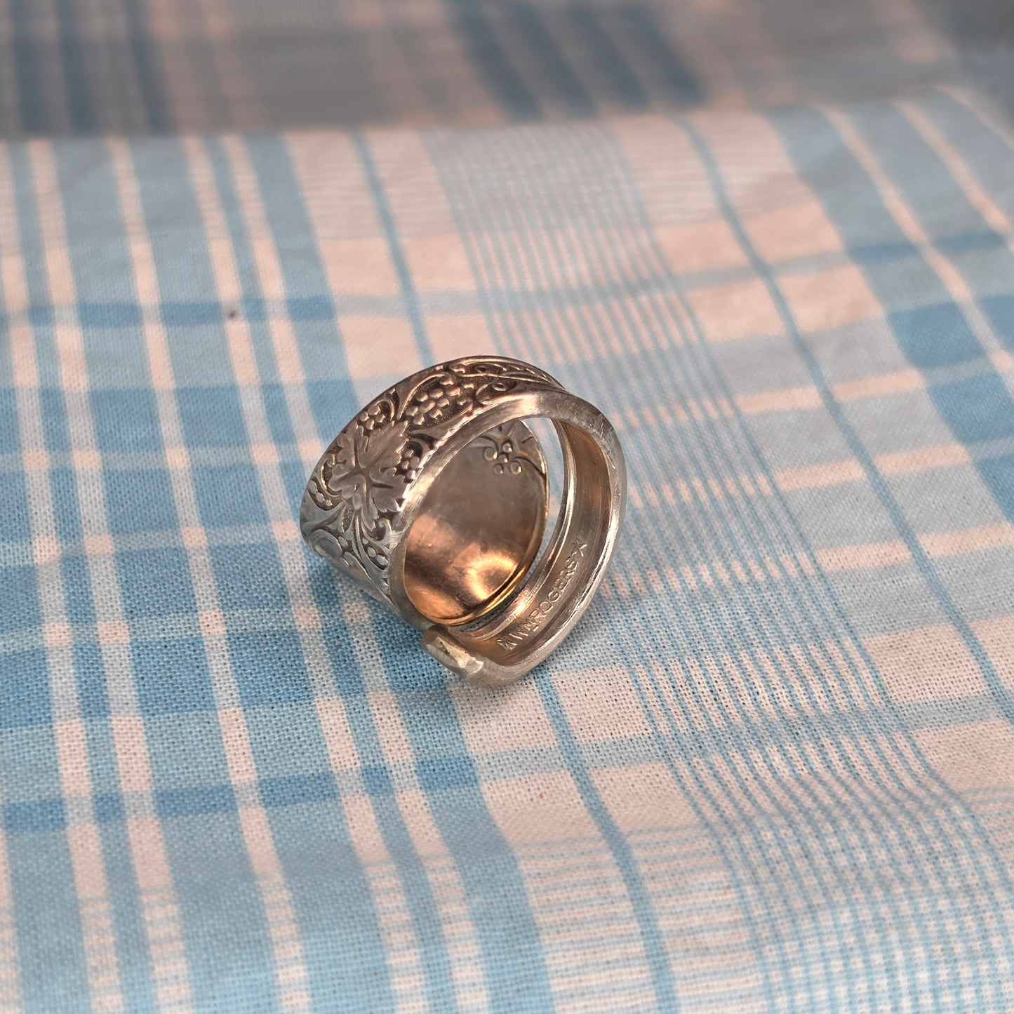 Vintage Silver Plate Pattern Spiral Spoon ring - Size 7.5