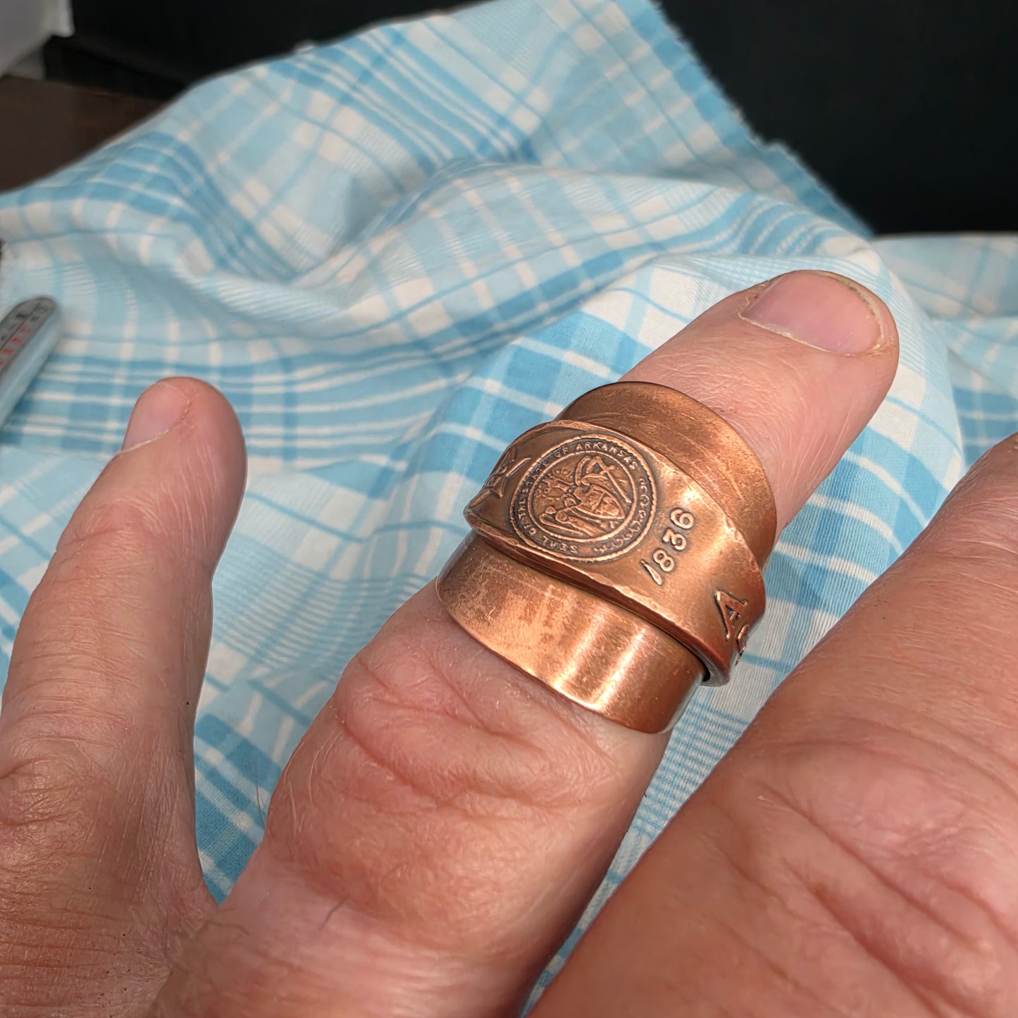 Arkansas Commemorative Solid Copper Shield Ring - Size 10.5