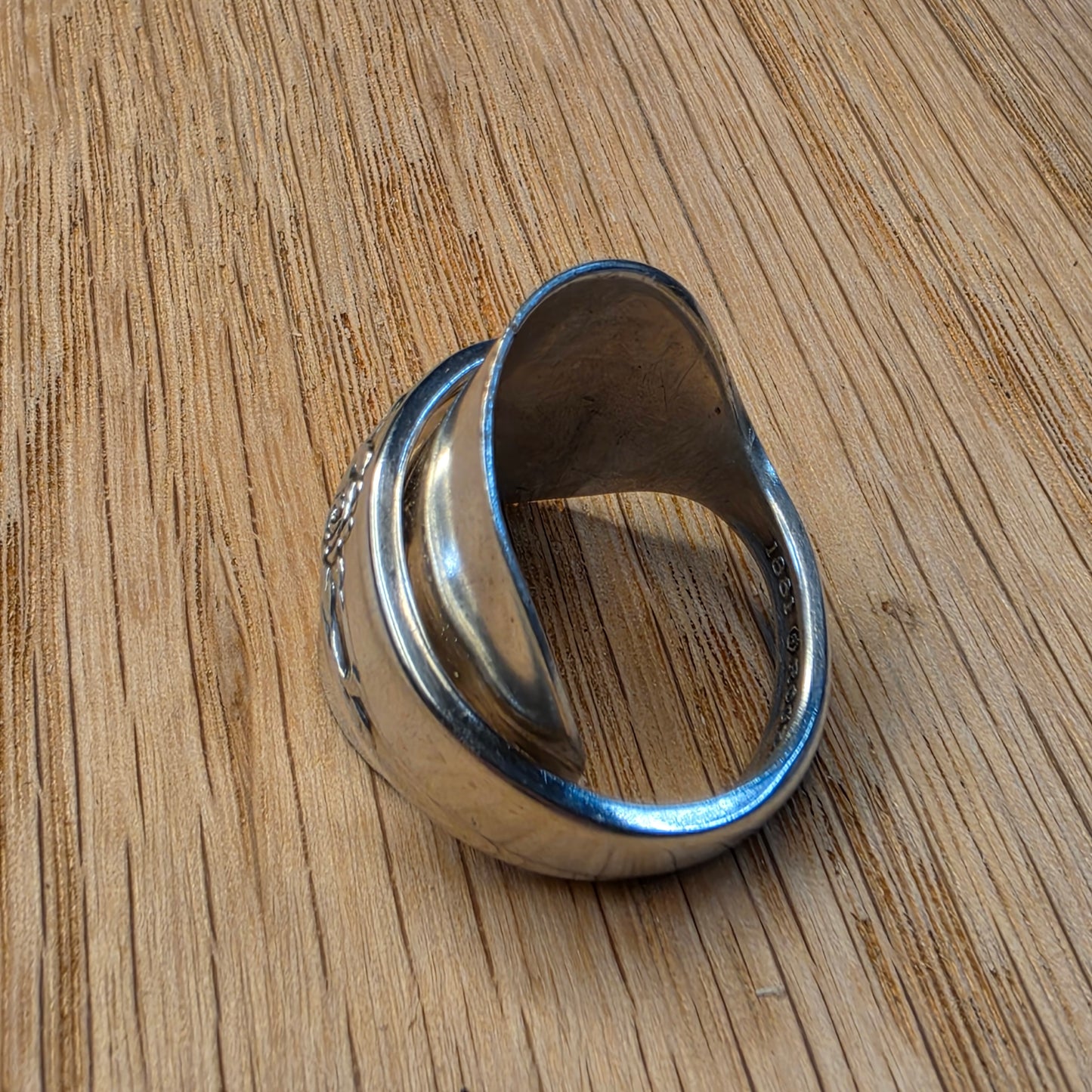 Lilac Time Pattern Silver Plate Shield Ring - Size 11