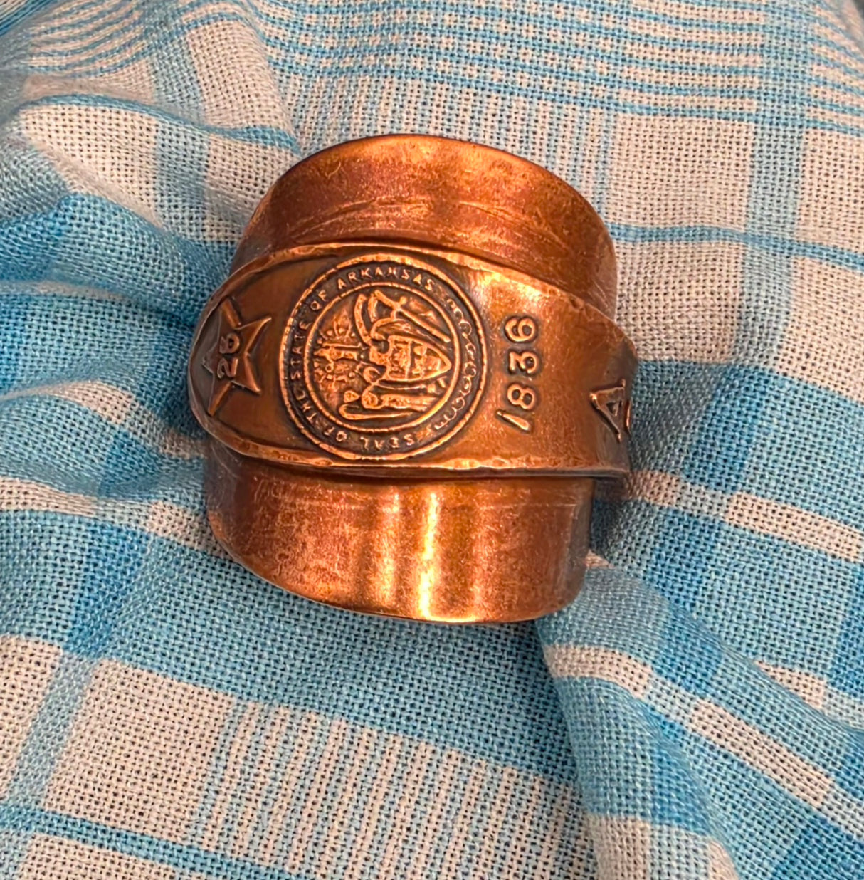 Arkansas Commemorative Solid Copper Shield Ring - Size 10.5