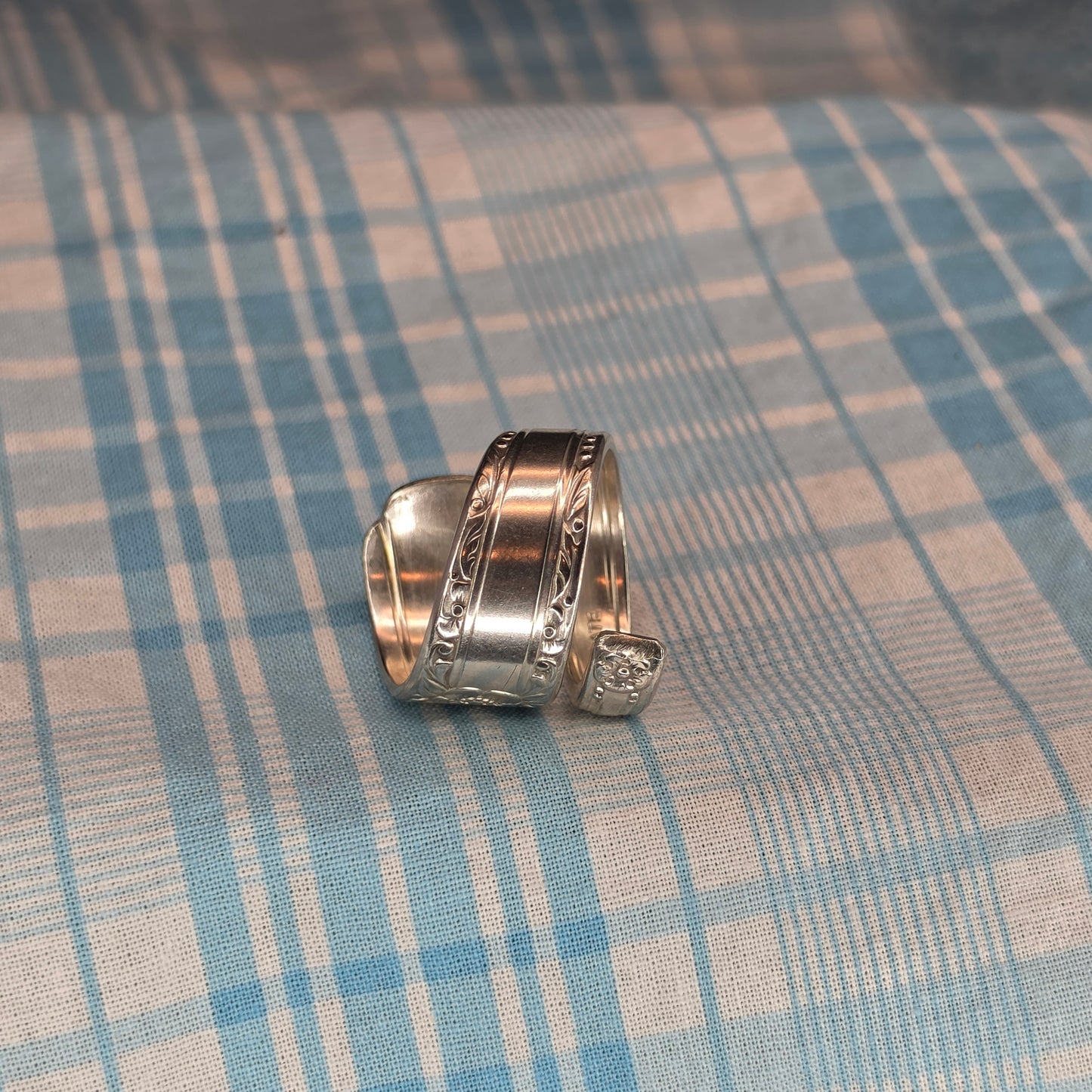 Vintage Silver Plate Pattern Spiral Spoon ring - Size 11