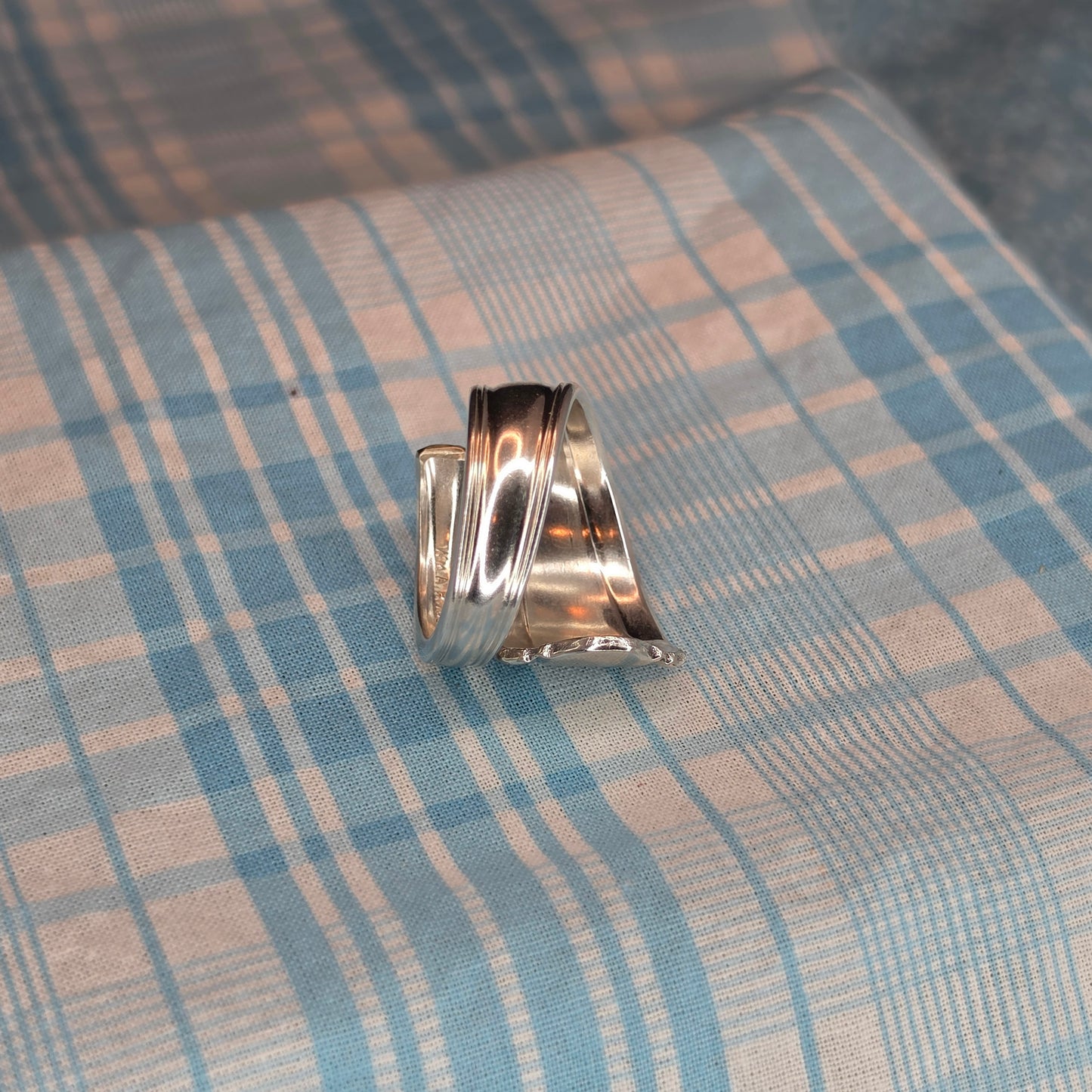 Vintage Silver Plate Pattern Spiral Spoon ring - Size 13