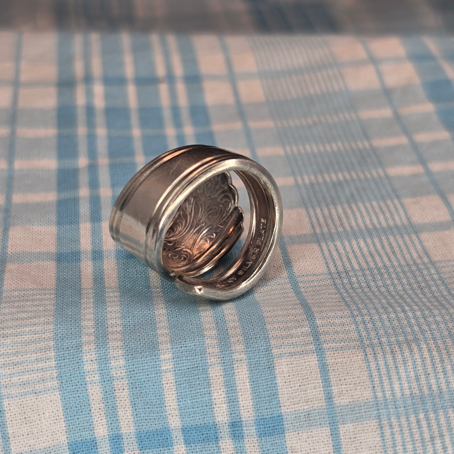 Vintage Silver Plate Pattern Spiral Spoon ring - Size 10