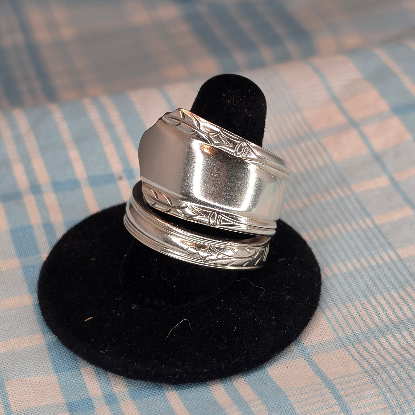 Vintage Silver Plate Pattern Spiral Spoon ring - Size 13