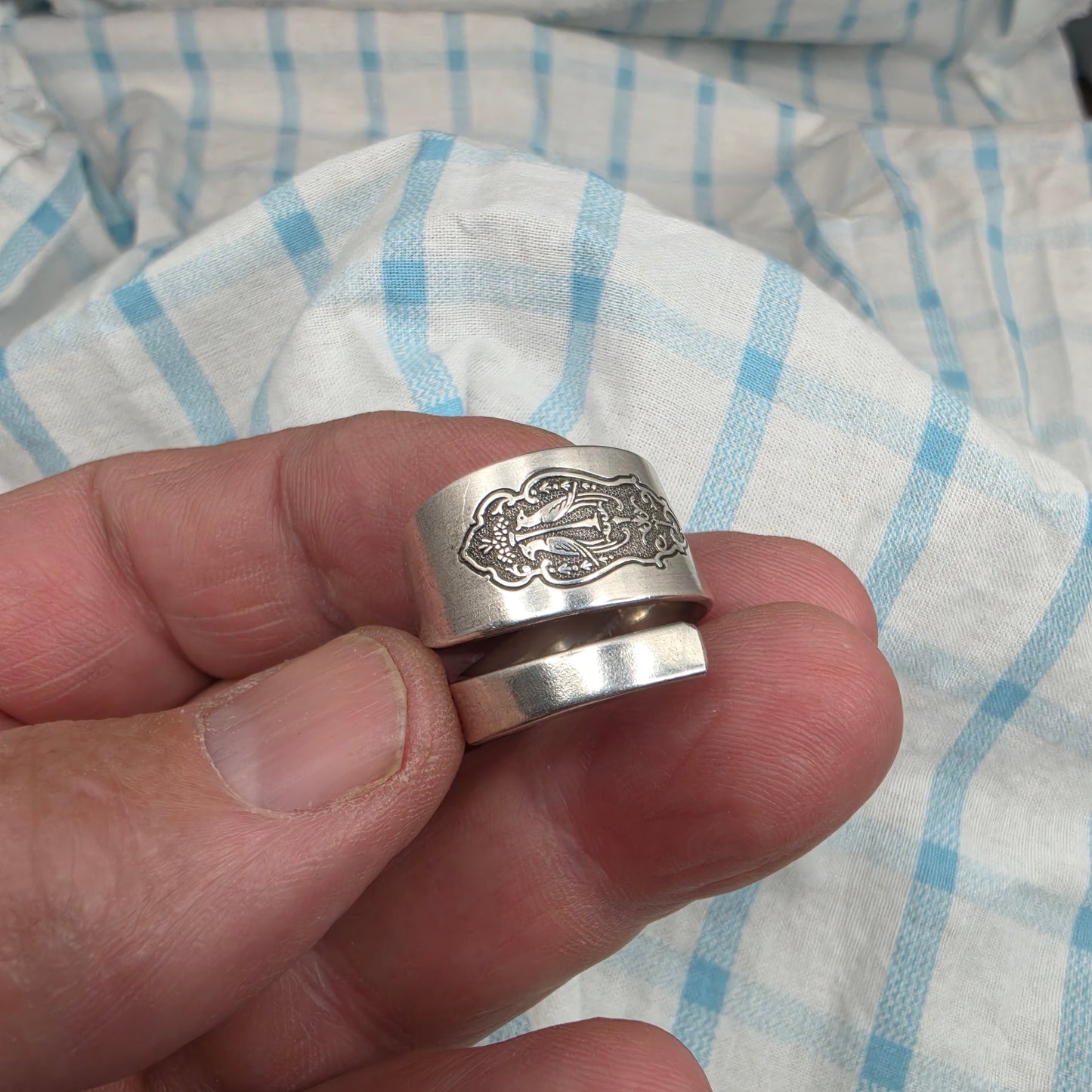 Bird of Paradise Pattern Spiral Spoon ring - Size 7