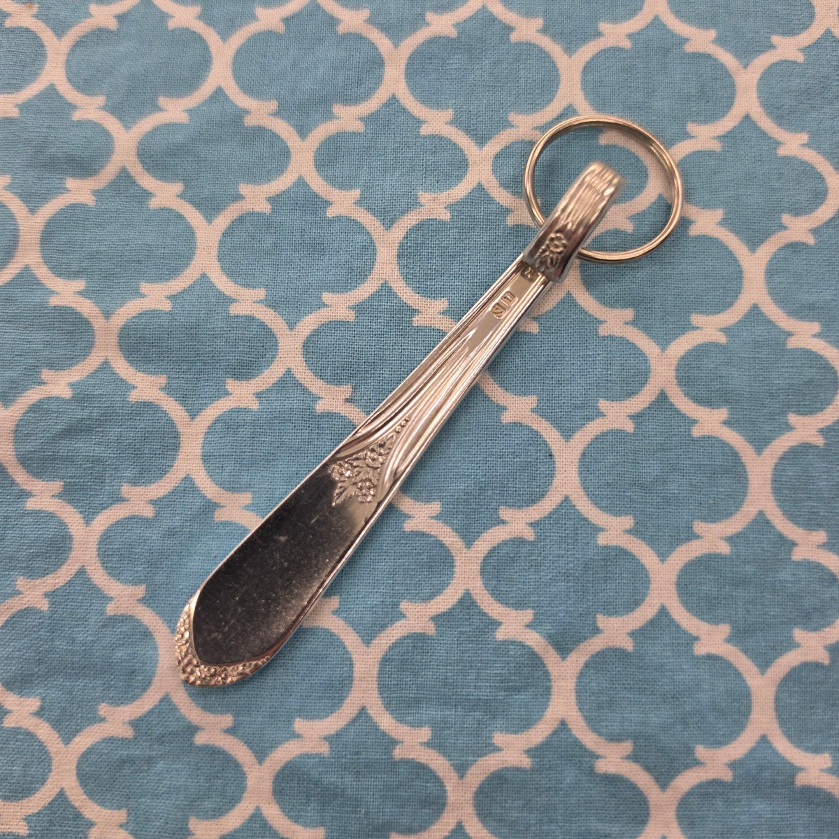 Mary Lou Devonshire Pattern Silver Plated Keychain