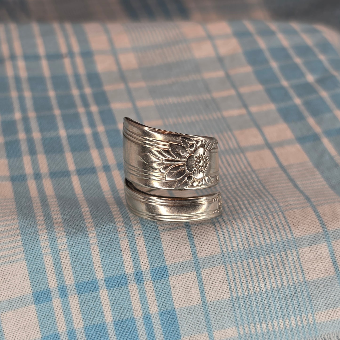 Vintage Silver Plate Pattern Spiral Spoon ring - Size 11