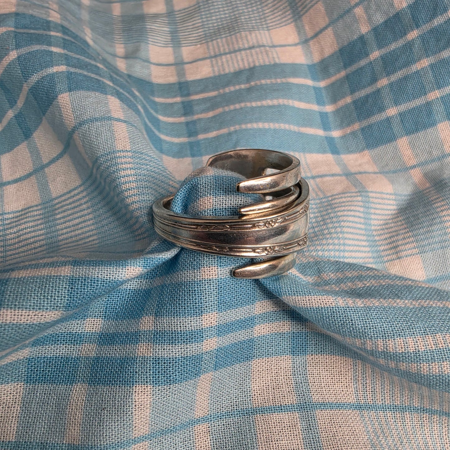 Dessert Fork Silver Plate Shield Ring - Size 12