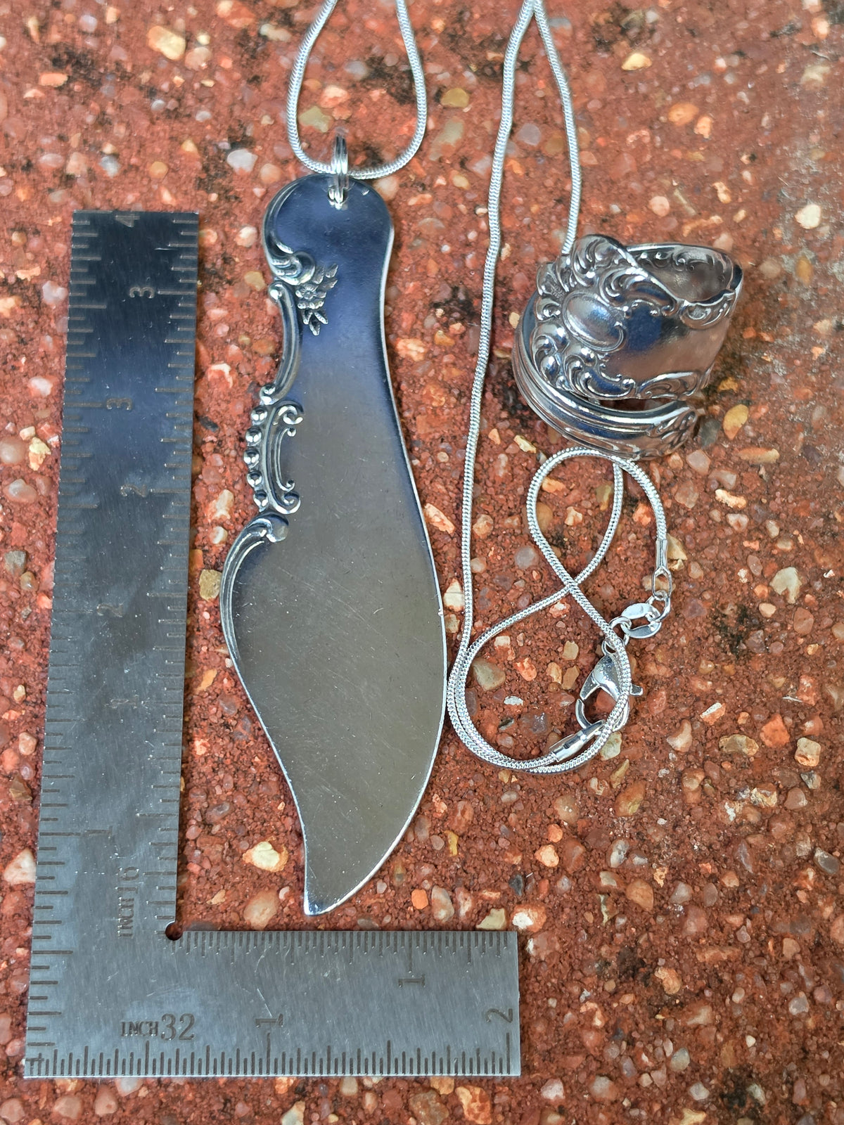 Vintage Twisted Butter Spreader Ring and Pendant Set