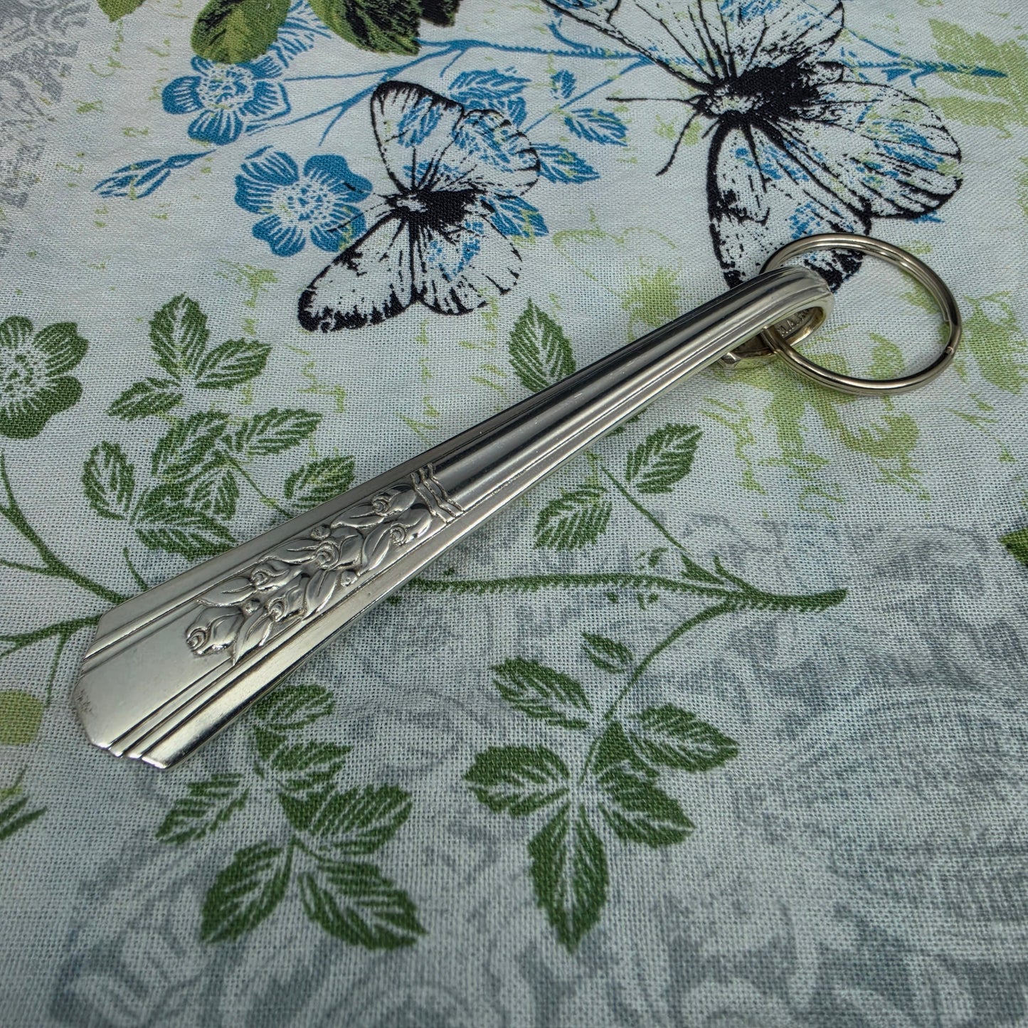 Rosalie (1938) Pattern Silver Plated Keychain