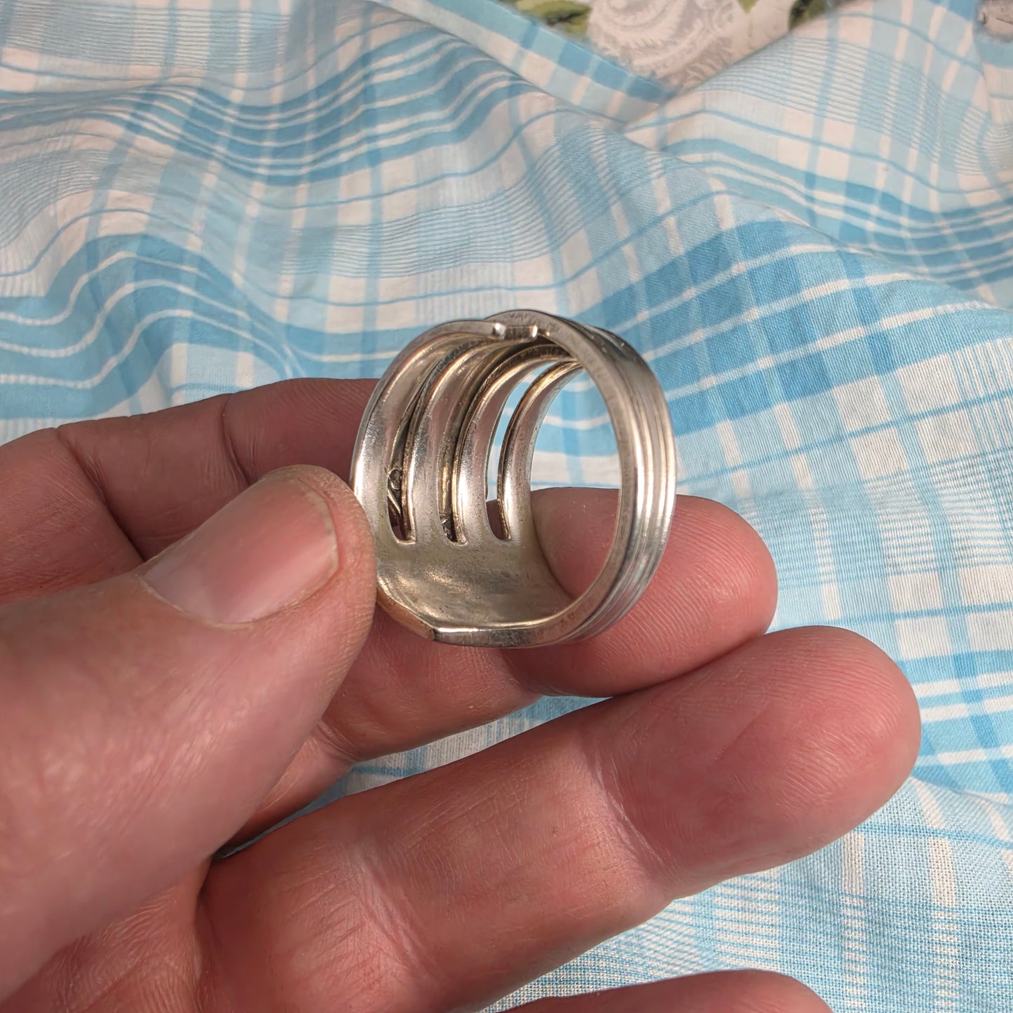Dessert Fork Silver Plate Shield Ring - Size 12