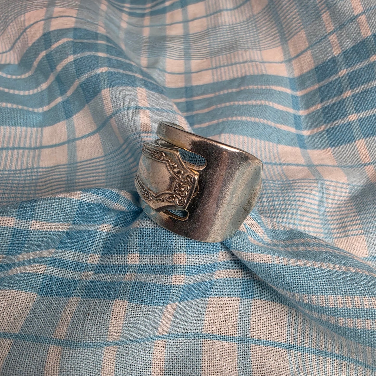 Dessert Fork Silver Plate Shield Ring - Size 12