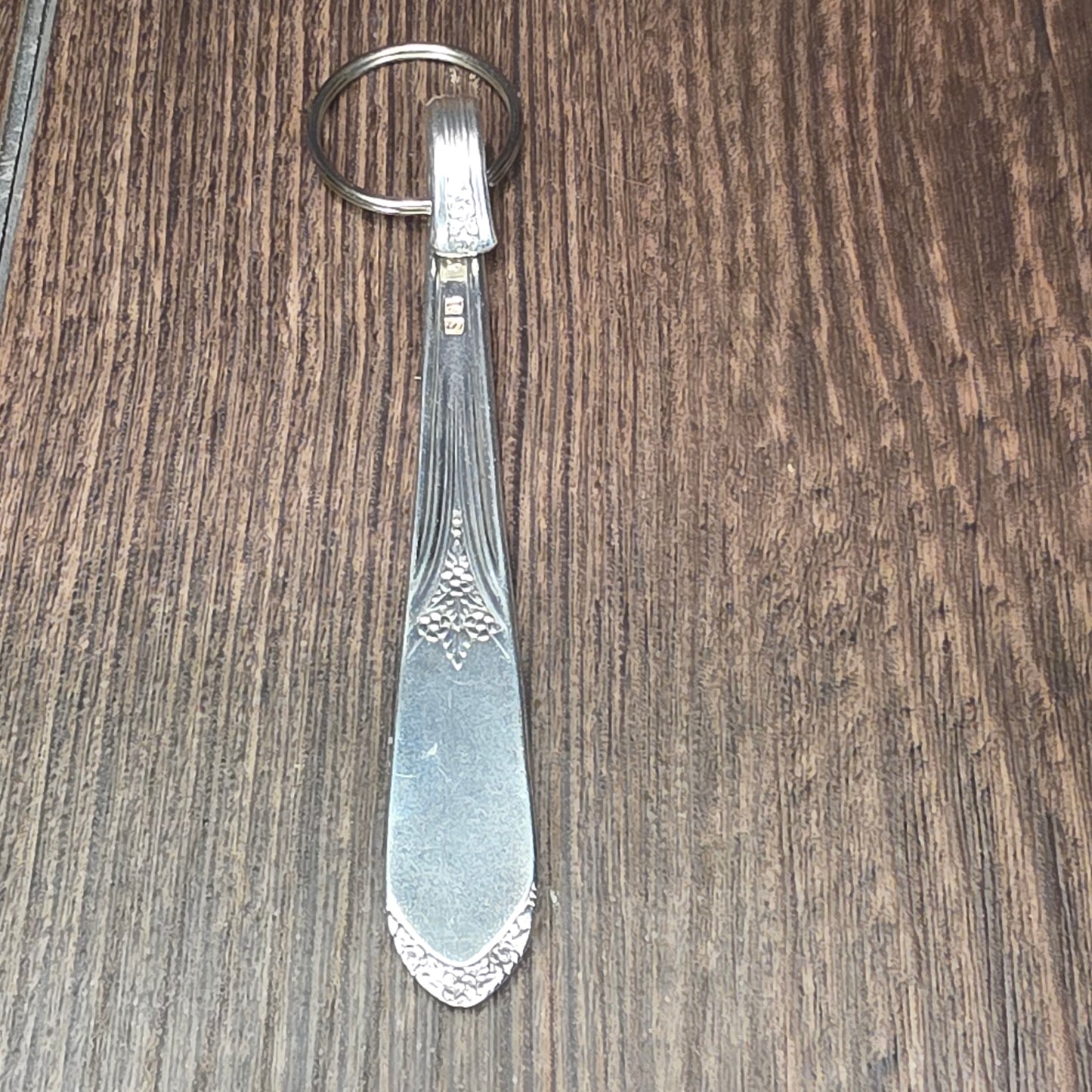 Mary Lou Devonshire Pattern Silver Plated Keychain