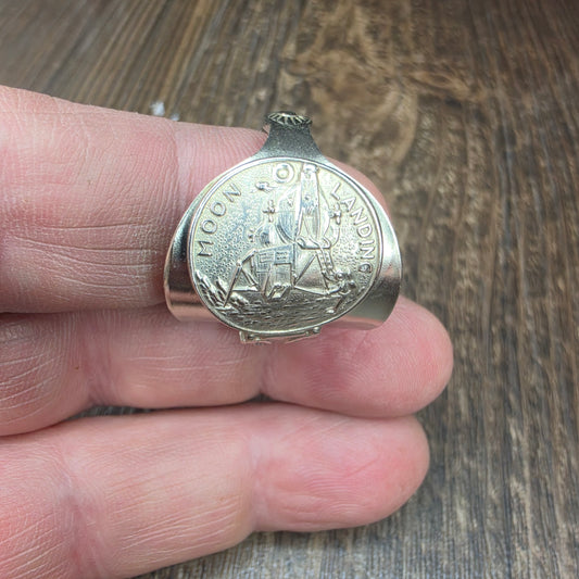 Moon Landing Commemorative Silver Plate Shield Ring - Size 14
