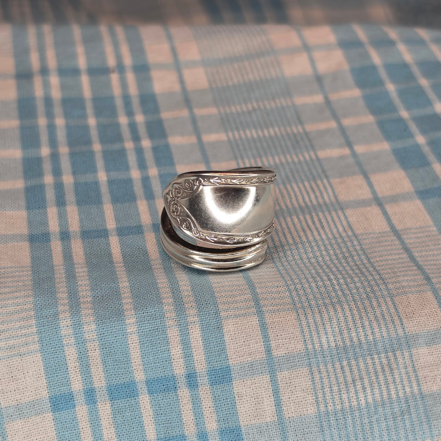 Vintage Silver Plate Pattern Spiral Spoon ring - Size 8.5