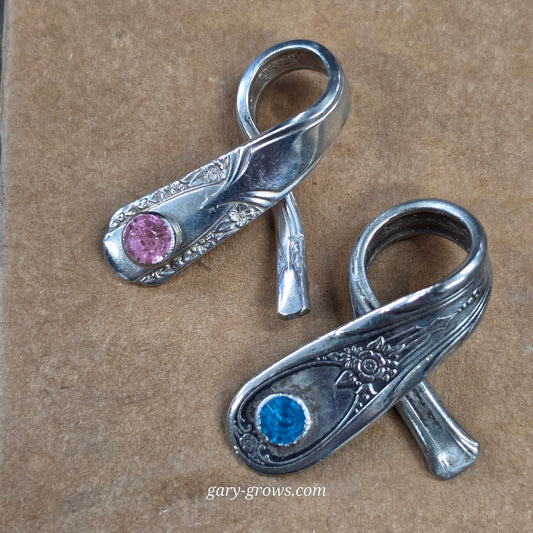 Vintage Silverplate Cancer Awareness Ribbon Pendants