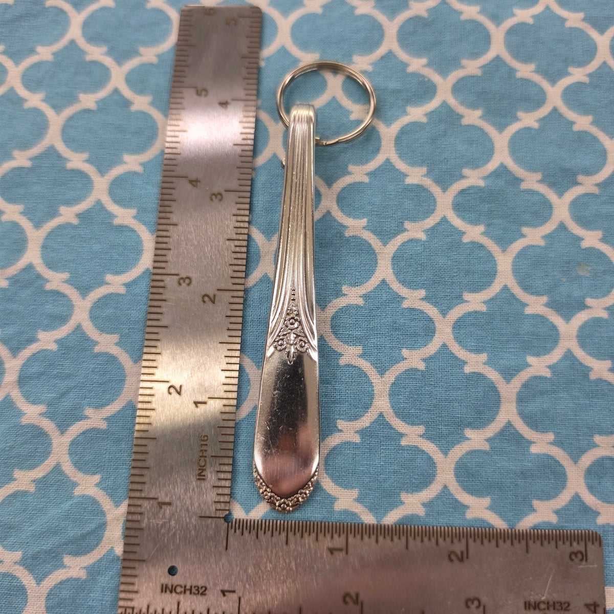 Mary Lou Devonshire Pattern Silver Plated Keychain