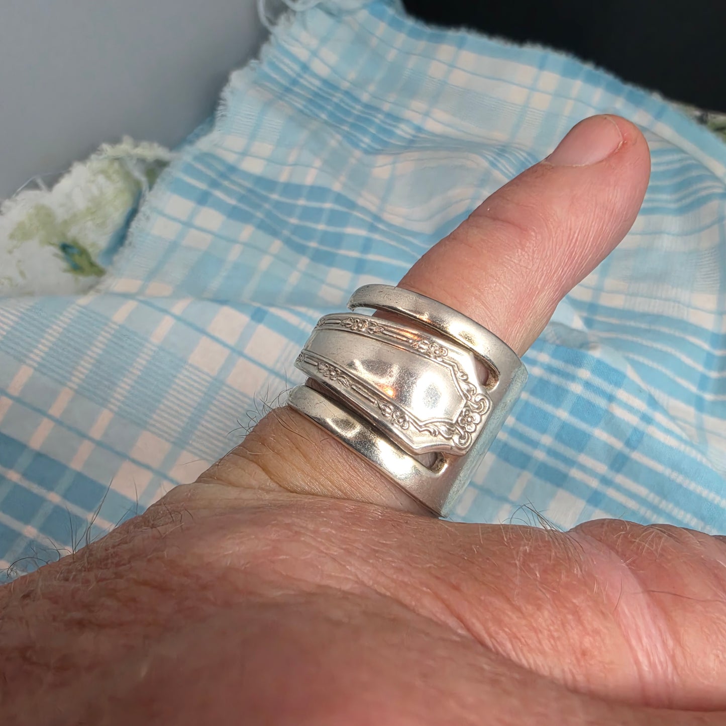 Dessert Fork Silver Plate Shield Ring - Size 12
