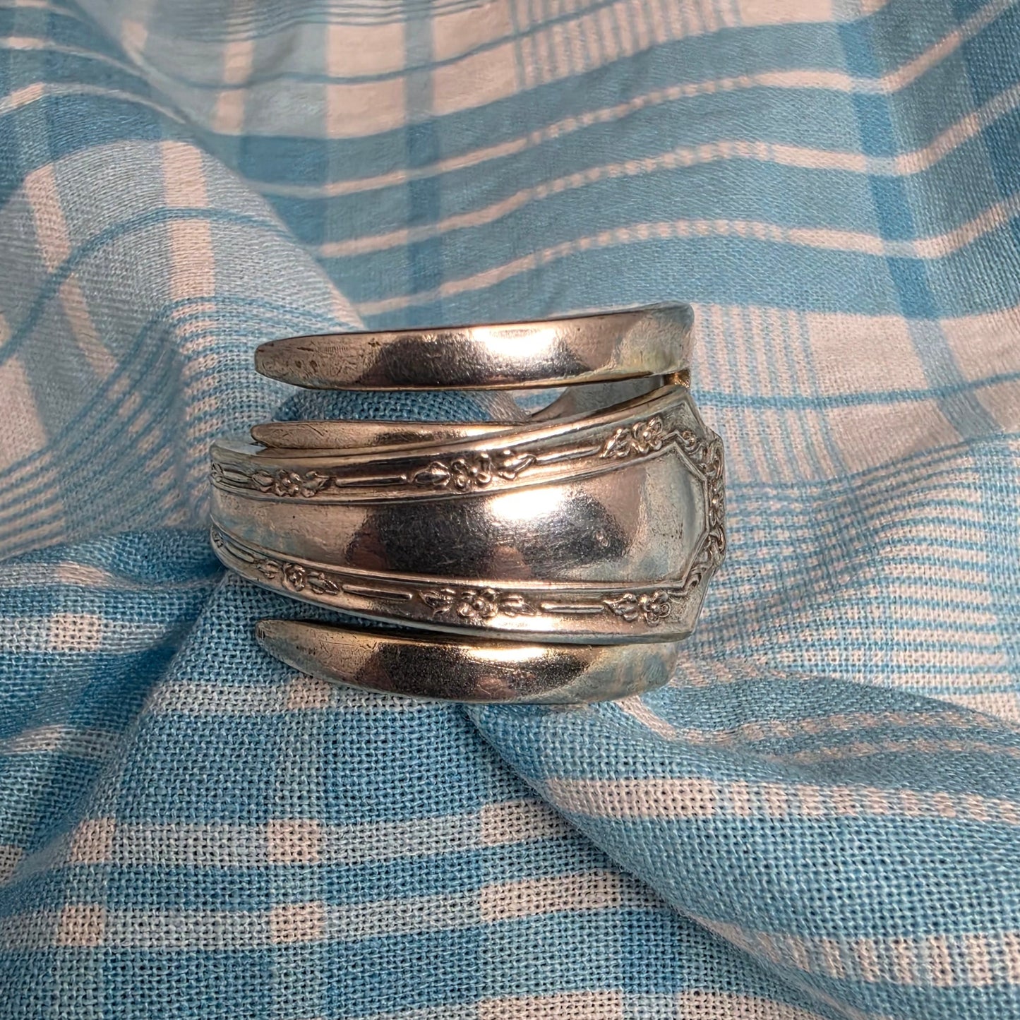 Dessert Fork Silver Plate Shield Ring - Size 12