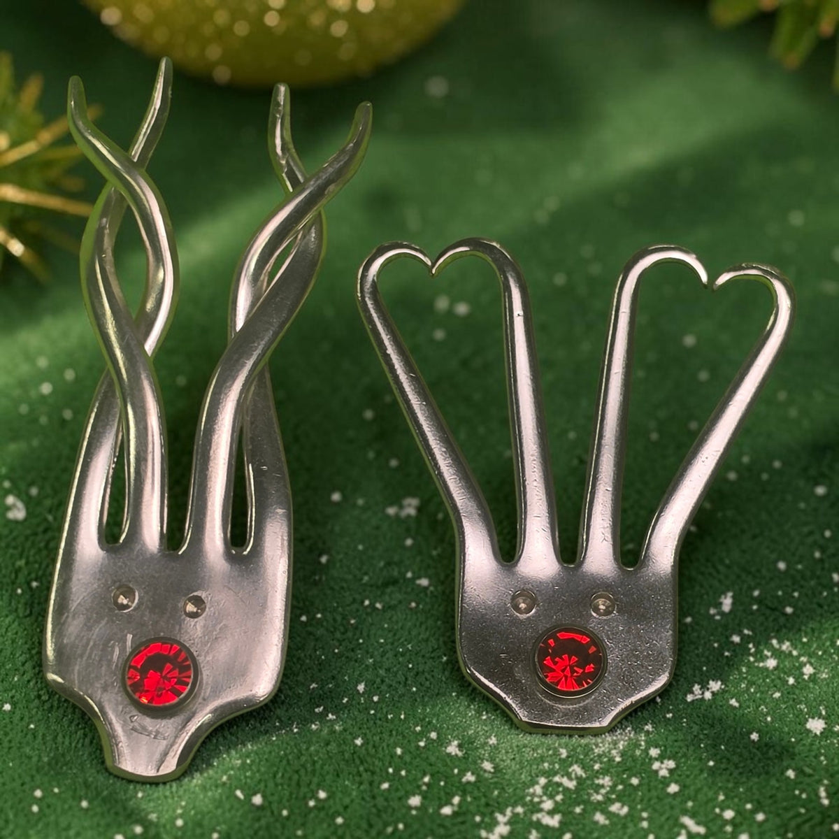 Rudolph Christmas Ornaments – Handcrafted Vintage Silver-Plated Forks