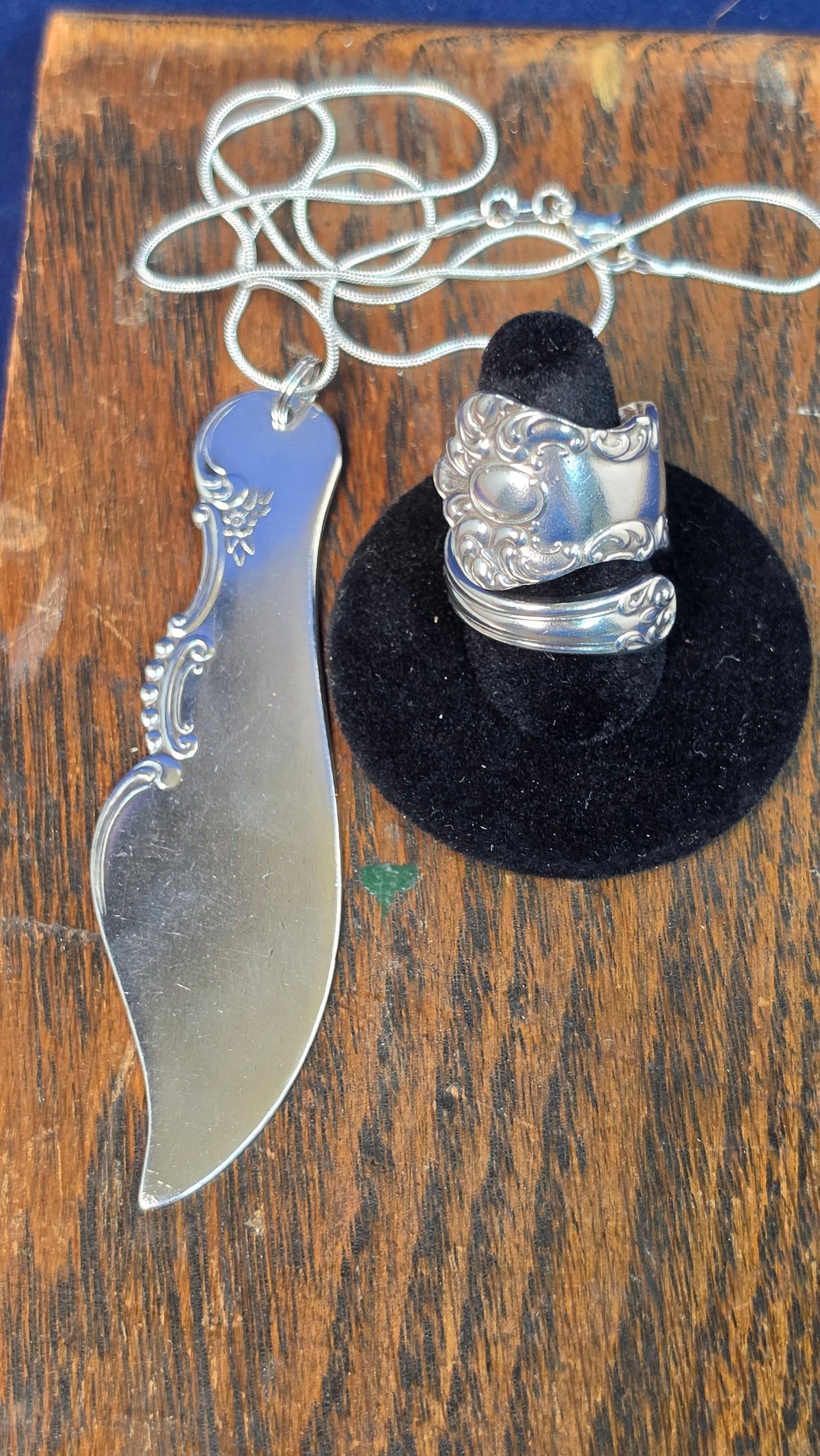 Vintage Twisted Butter Spreader Ring and Pendant Set