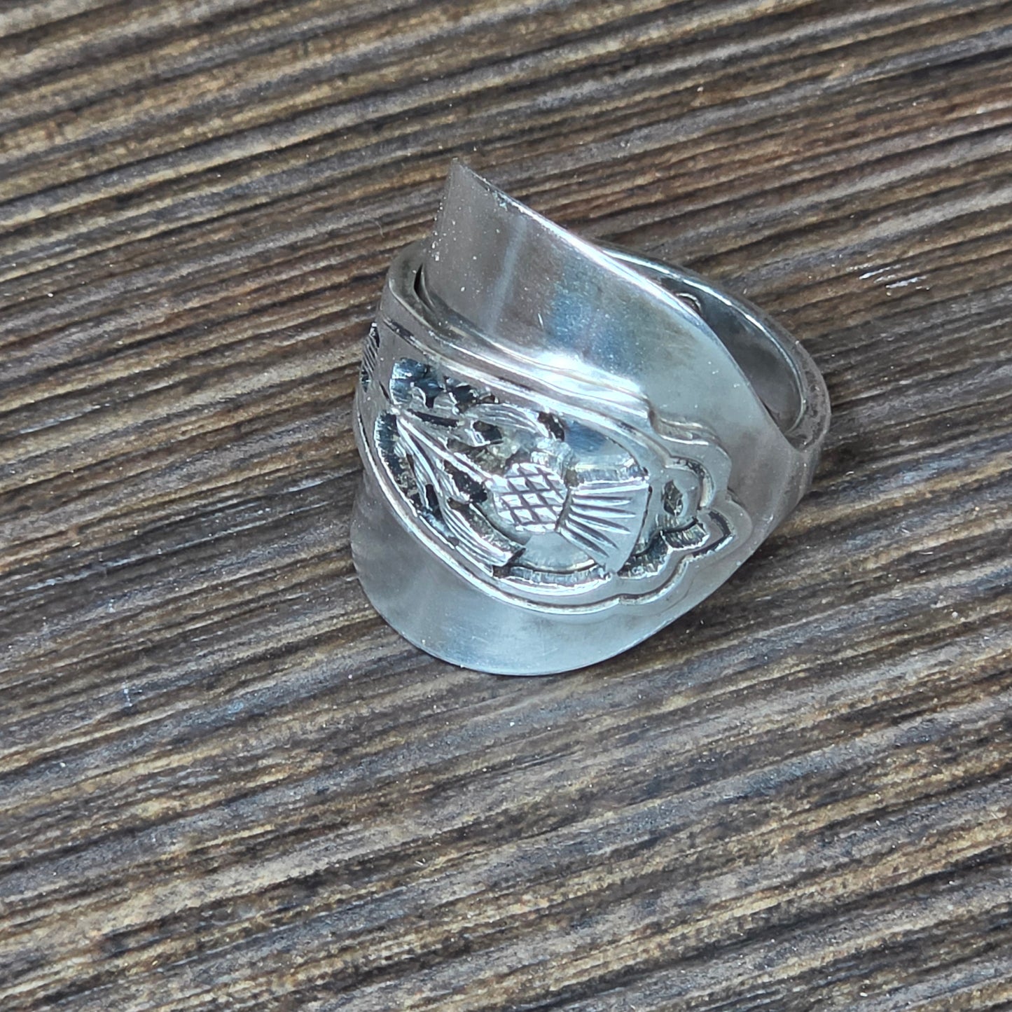 Salt Spoon Silver Plated Shield Ring - Size 8