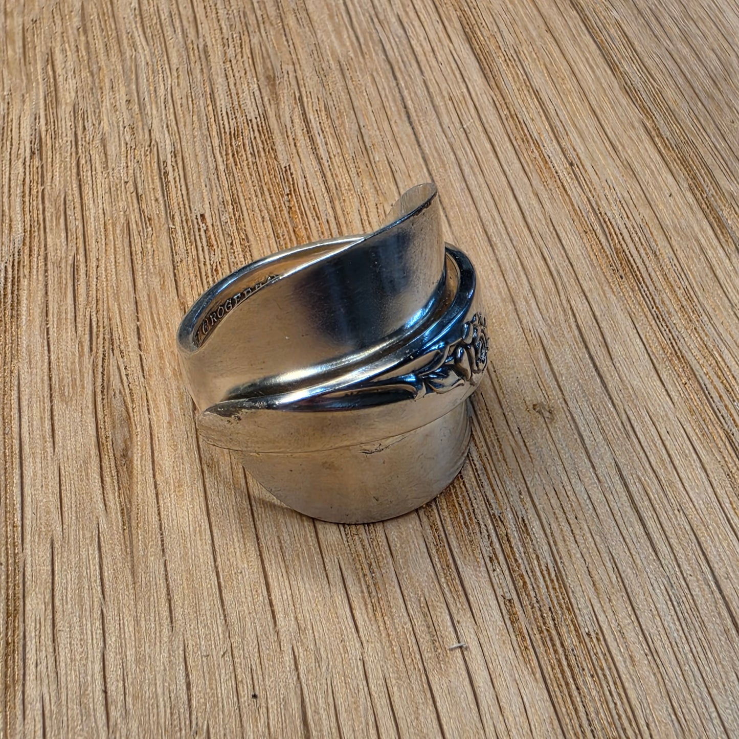 Lilac Time Pattern Silver Plate Shield Ring - Size 11