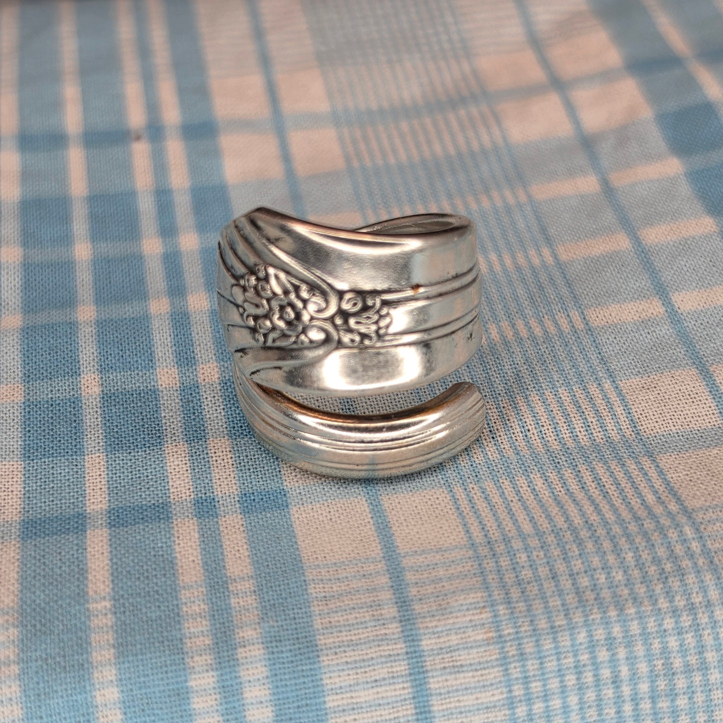 Vintage Silver Plate Pattern Spiral Spoon ring - Size 9